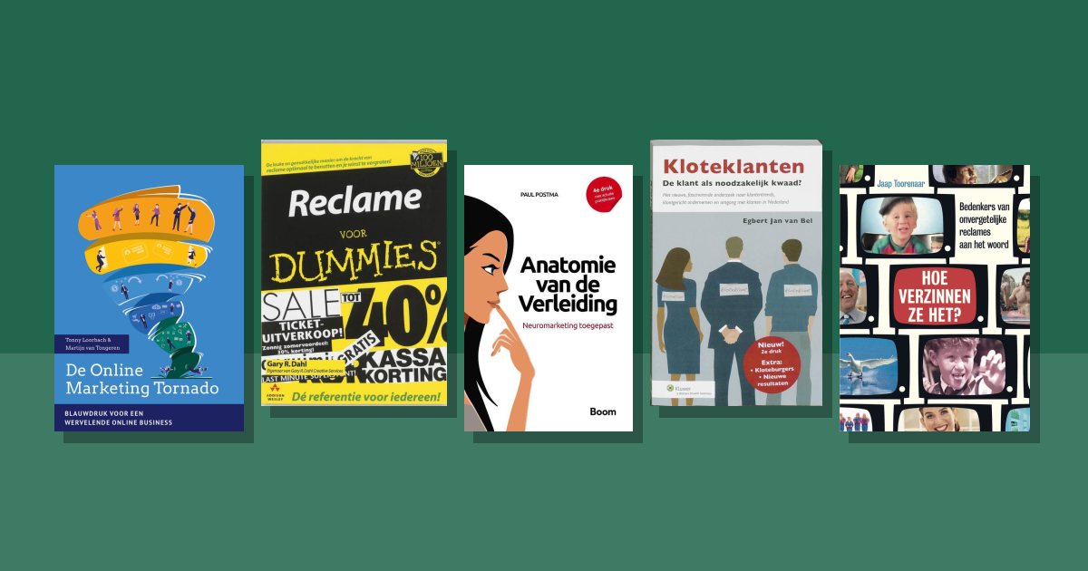 Omslagen van de besproken boeken: Boeken over marketing tweedehands