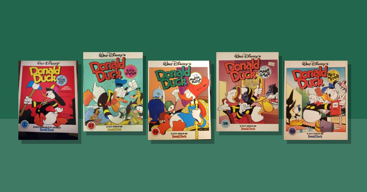 Omslagen van de besproken boeken: Donald Duck boeken volgorde: zo lees je de reeks