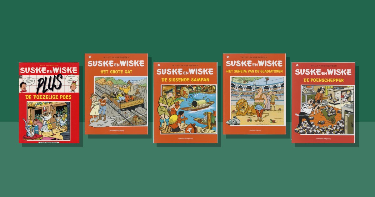 Omslagen van de besproken boeken: Suske en Wiske boeken volgorde: zo lees je de reeks